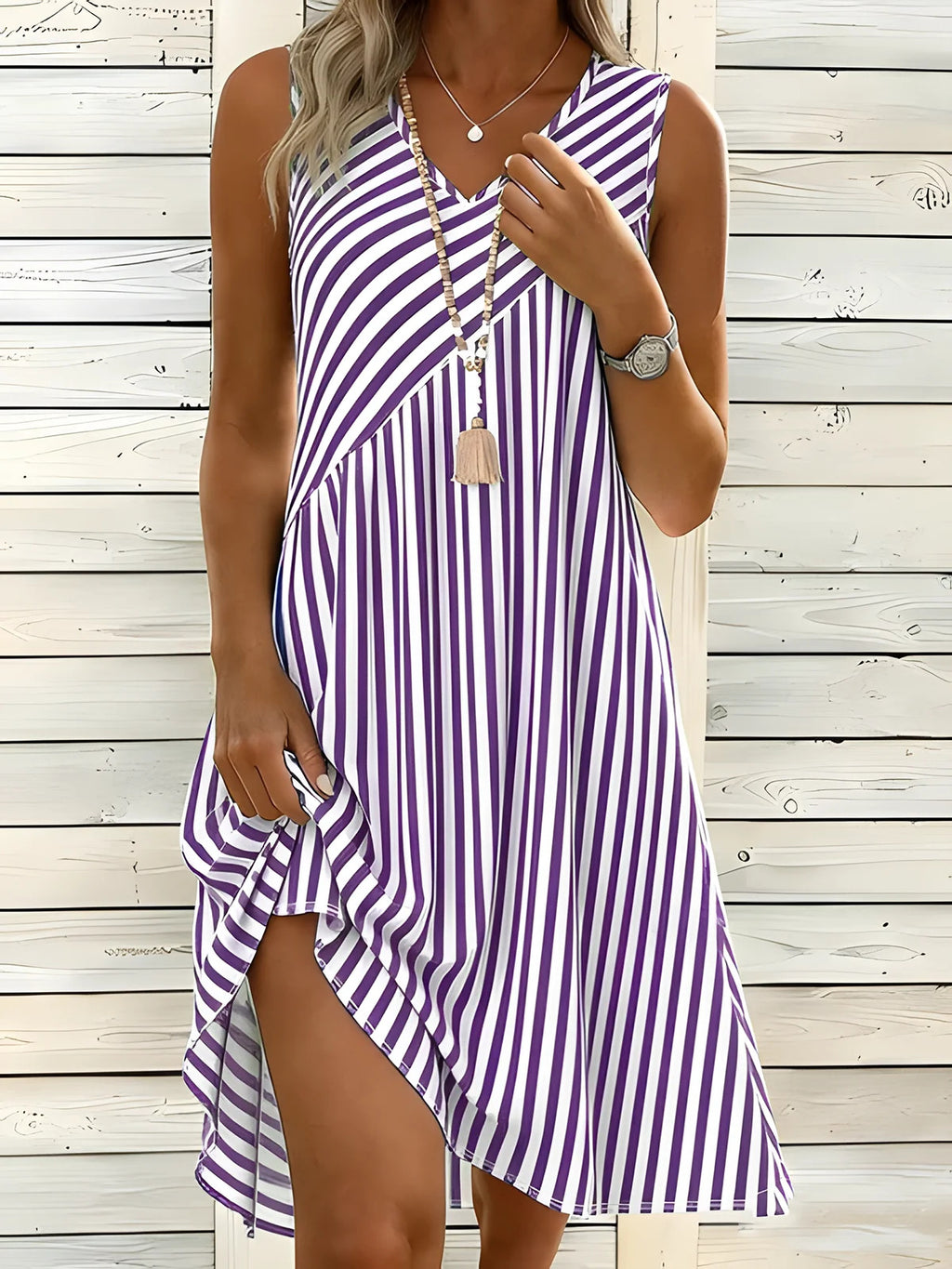 3D Printed Striped Casual Loose Fitting Dress