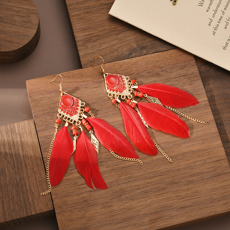 Fashion Jewelry Tassel Bohemian Earrings Retro Feather Earrings Creative Gifts