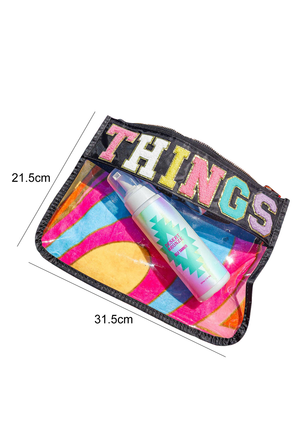 Black SNACKS Chenille Letters Zipped Clear Pouch