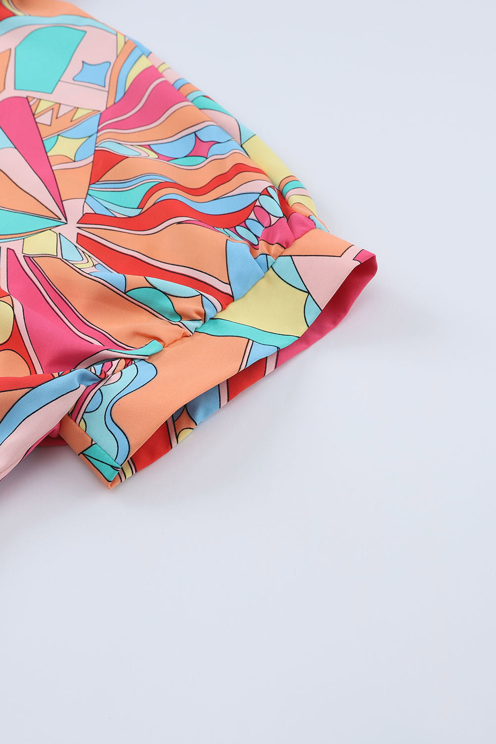 Multicolor Geometric Print Split Neck Ruffle Tiered Mini Dress