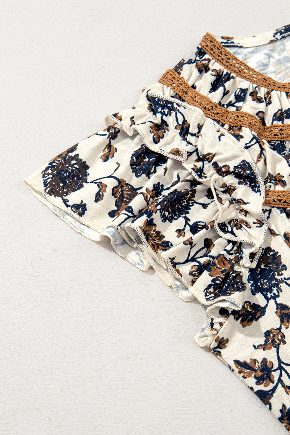 White Floral Frilly Blouse with Lace Up