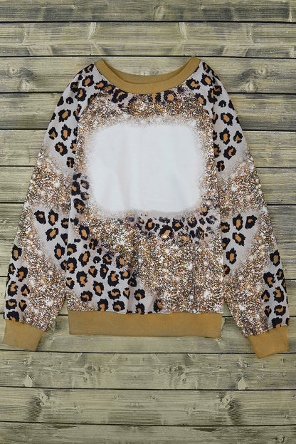 Leopard Bleached Tie Dye Leopard Print Long Sleeve Top