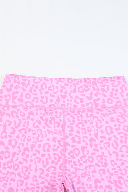 Pink Leopard Print Elastic Cycling Shorts