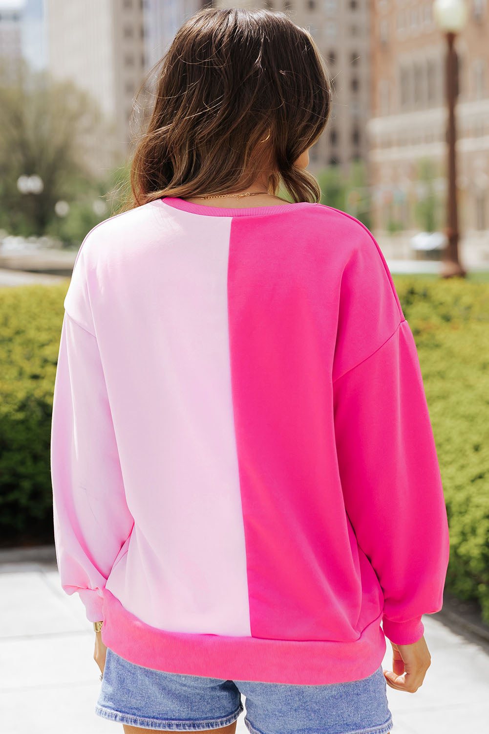 Pink Color Block Sequined Cowgirl Boots Graphic Sweatshirt I cease