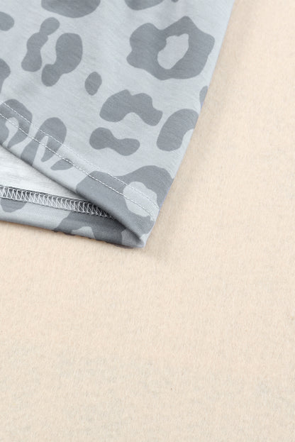 Pink Leopard Long Sleeve Satin Tie Shorts Two Piece Set