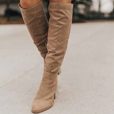 New Chunky-heel High-heeled Thigh-high Boots With A Side Zipper For Petite Women