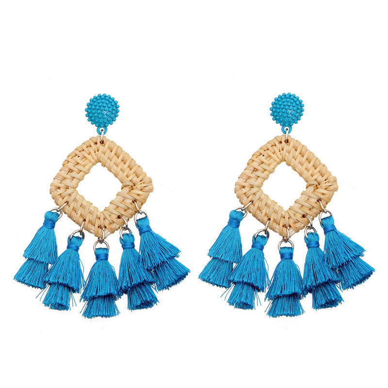 Rattan raffia tassel earrings
