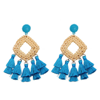 Rattan raffia tassel earrings