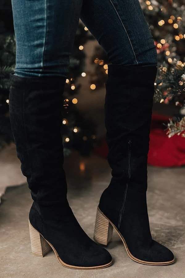 New Chunky-heel High-heeled Thigh-high Boots With A Side Zipper For Petite Women