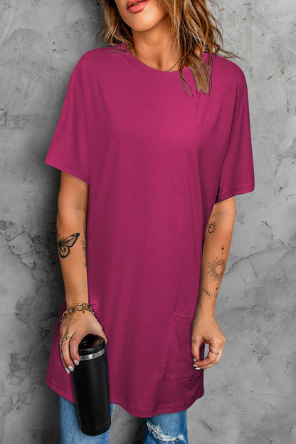 Khaki Side Pockets Short Sleeve Tunic Top