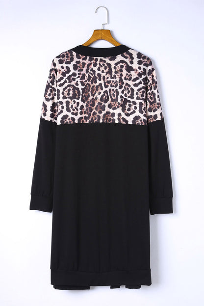 Green Printed Leopard Detail Plus Size Cardigan
