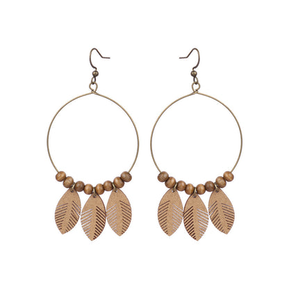 Style Tassel Earrings Female Leaf Circle Metal Leather Earrings
