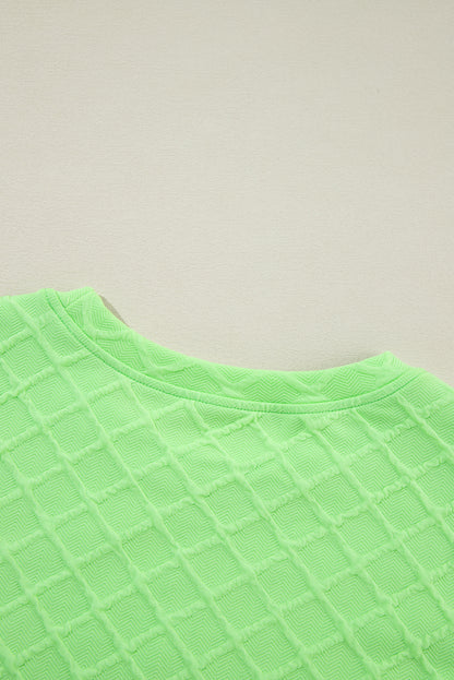 Light Green Checkered Textured Tee and Drawstring Shorts