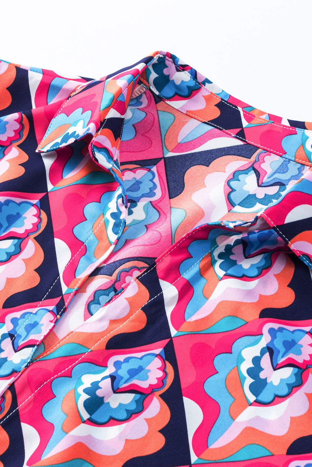 Multicolor Abstract Geometric Print Long Sleeve High Waist Dress