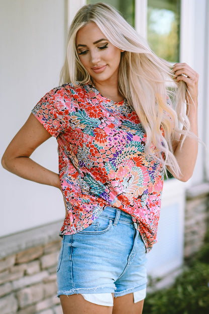 Red Cakewalk Floral Smocked Blouse