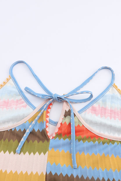 Stripe Tie Straps Loose V Neck Maxi Dress