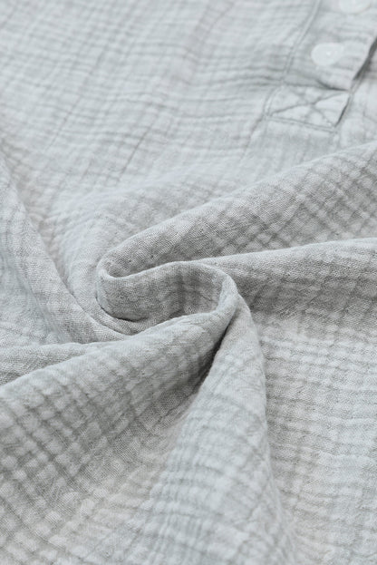 Light Blue Plus Size Split Neck Buttons Crinkled Blouse