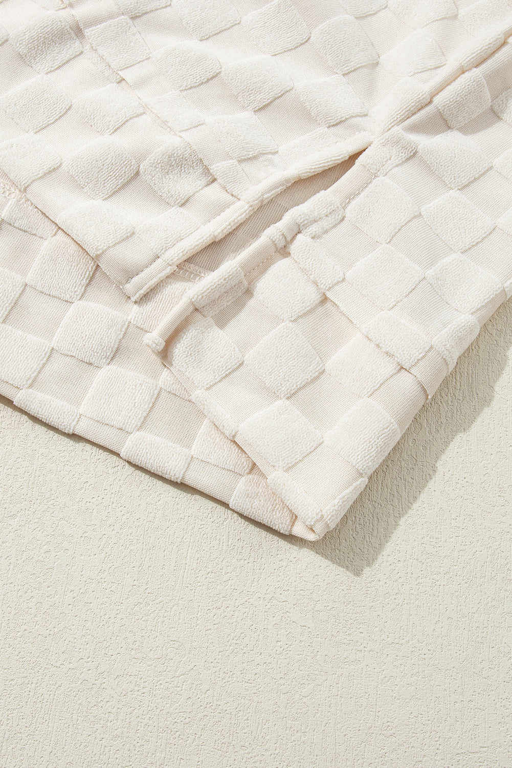 Bright Pink Lapel Neck Checkered Textured Short Sleeve Shirt