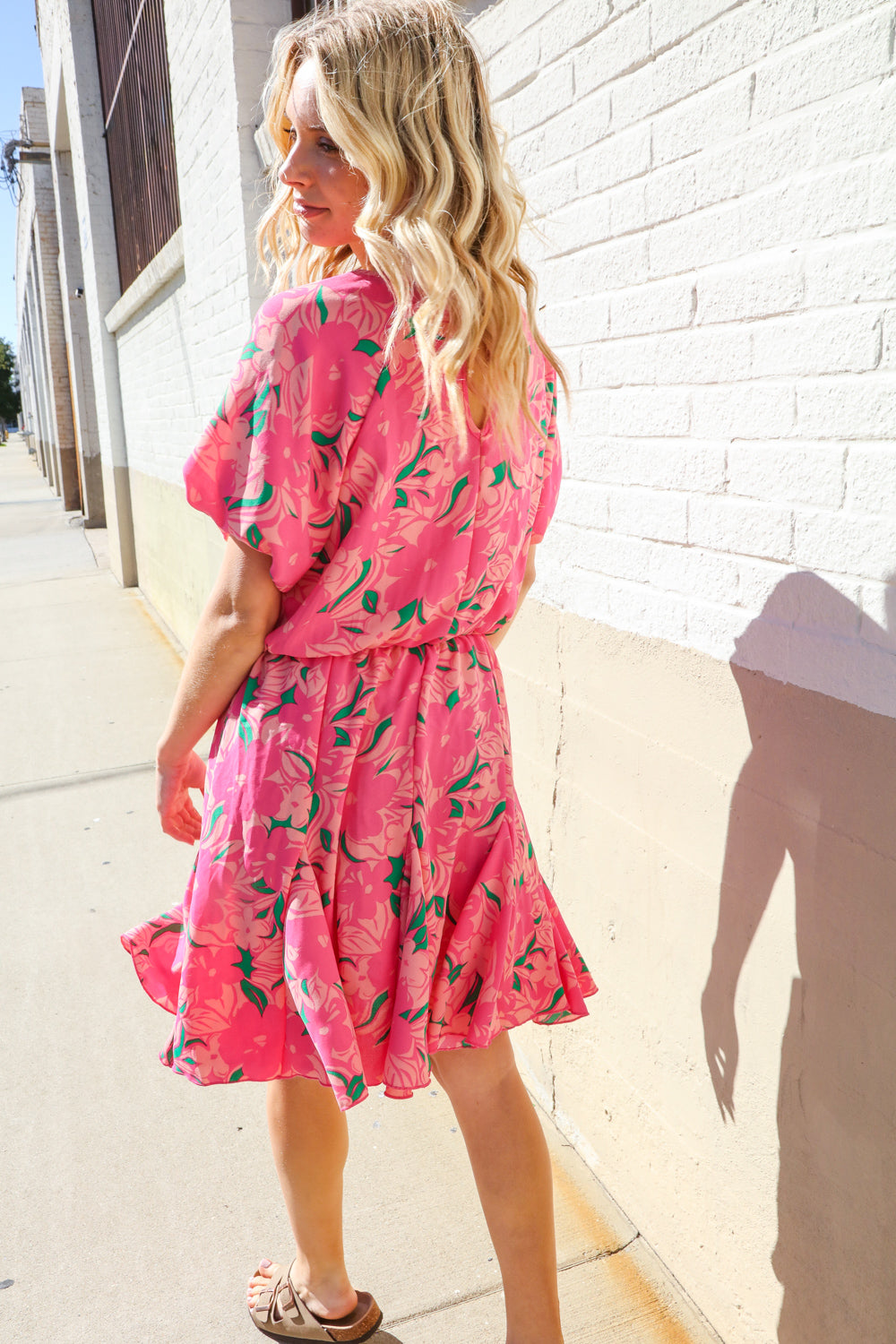 Flower Power Woven High Neck Elastic Puff Sleeve Godet Dress