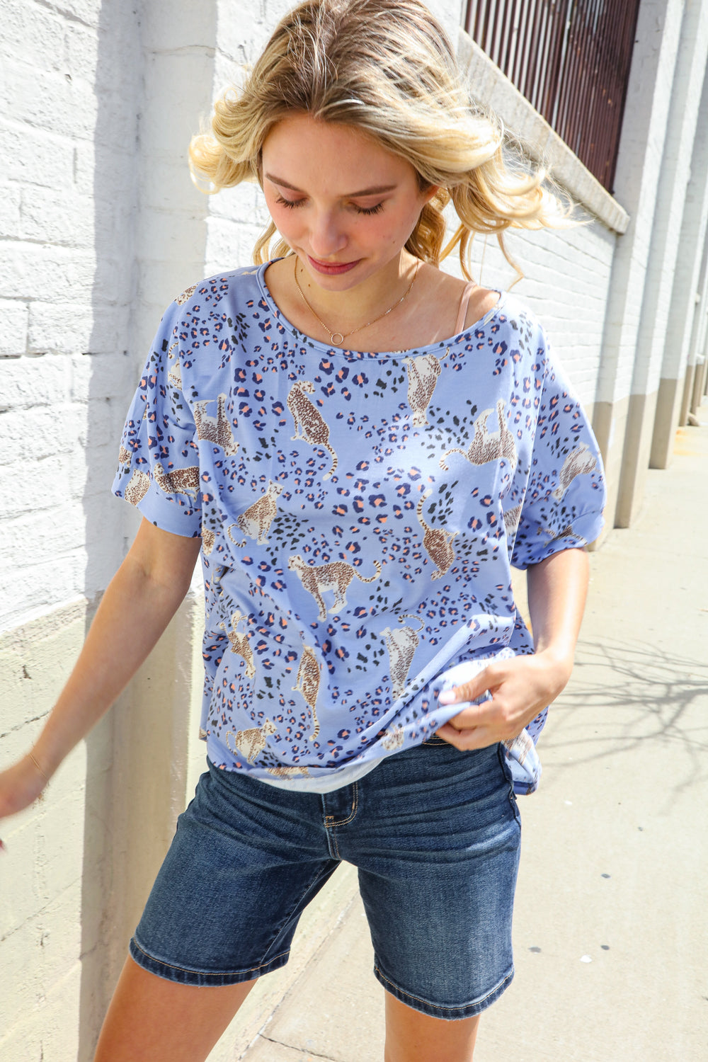 Feeling Whimsical Lilac Cheetah Print Short Sleeve Knit Top