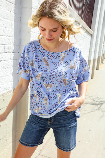 Feeling Whimsical Lilac Cheetah Print Short Sleeve Knit Top