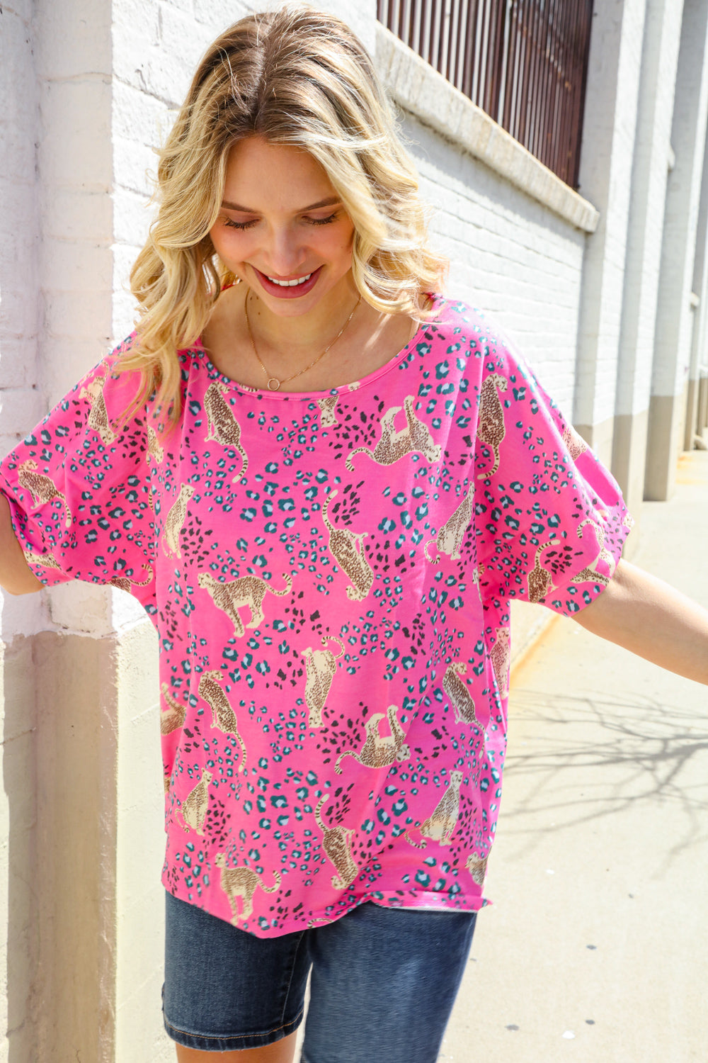 Feeling Whimsical Hot Pink Cheetah Print Short Sleeve Knit Top