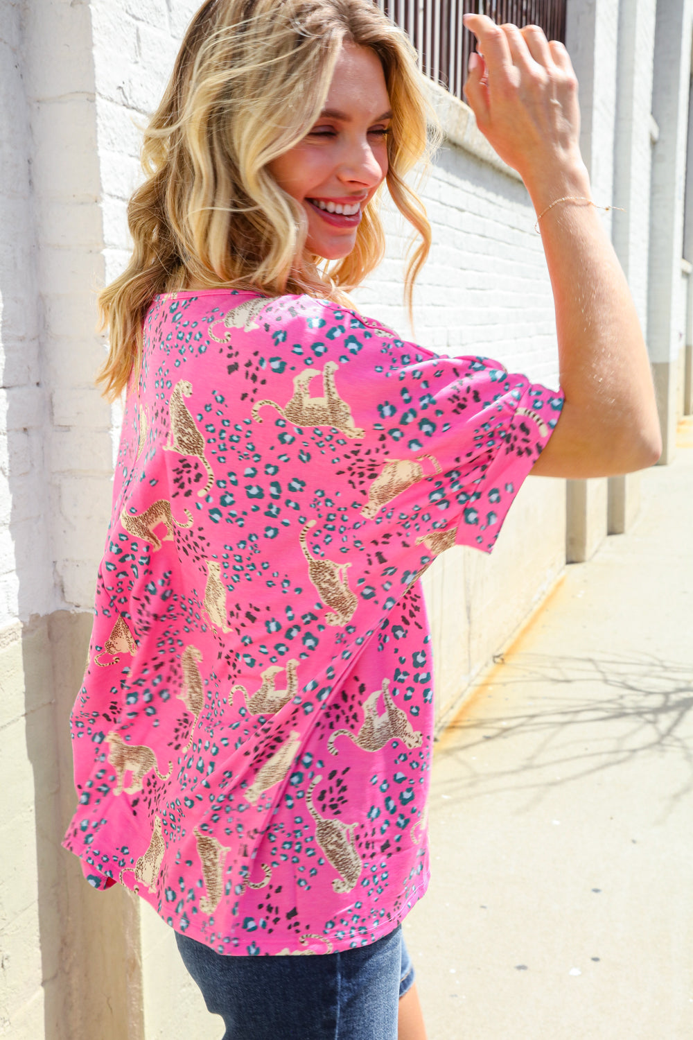 Feeling Whimsical Hot Pink Cheetah Print Short Sleeve Knit Top