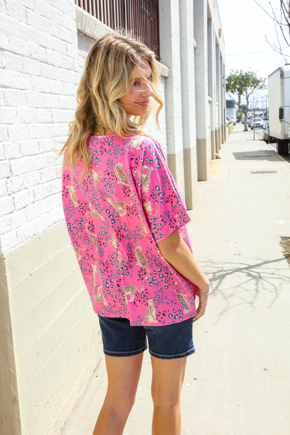 Feeling Whimsical Hot Pink Cheetah Print Short Sleeve Knit Top