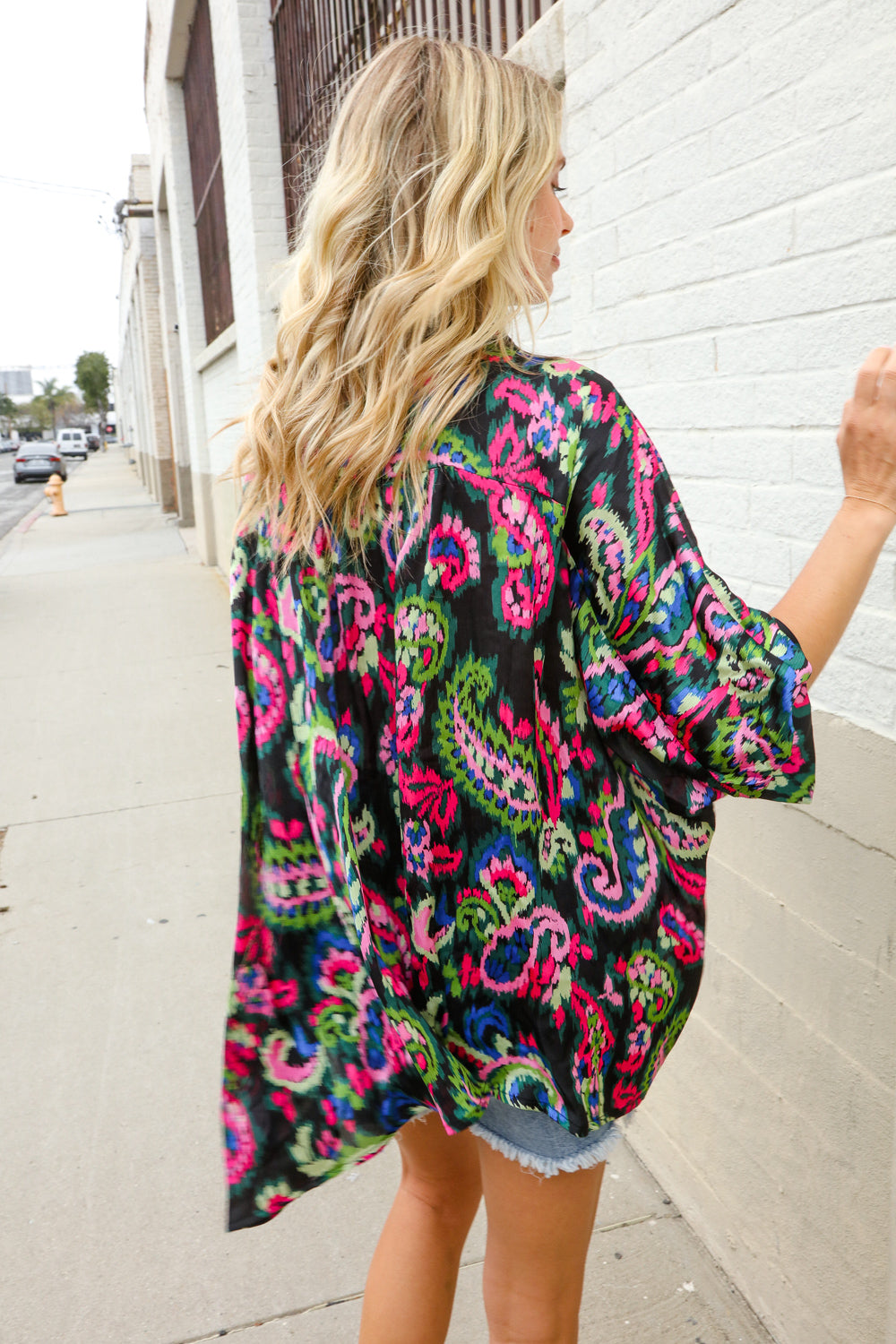Find Love Back Paisley Print Button-Down Dolman Sleeve Blouse