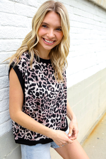 Be Bold Dolman Short Sleeve Leopard Print Knit Top