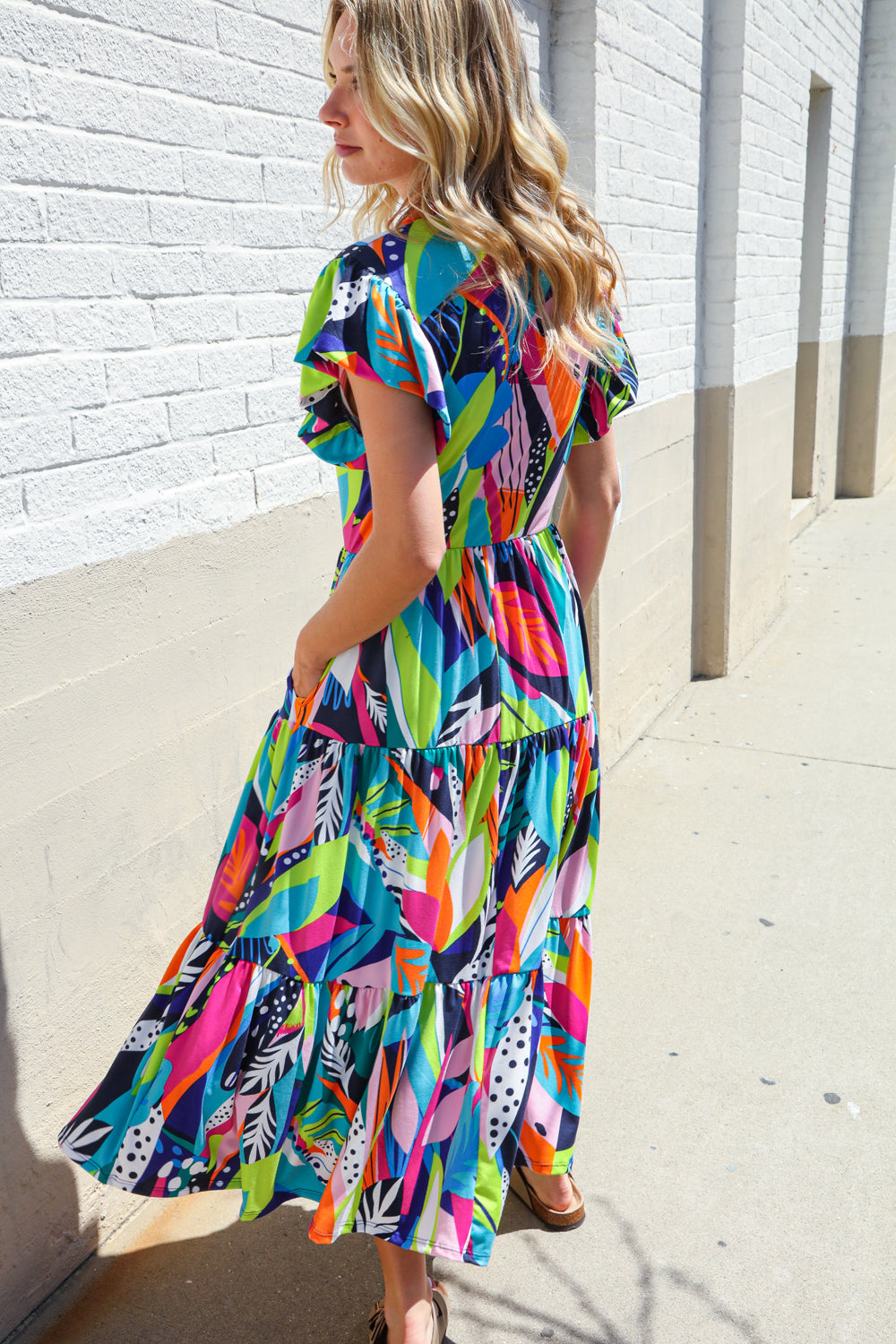 PLUS Feel Your Best Tropical Floral Collar V Neck Midi Dress