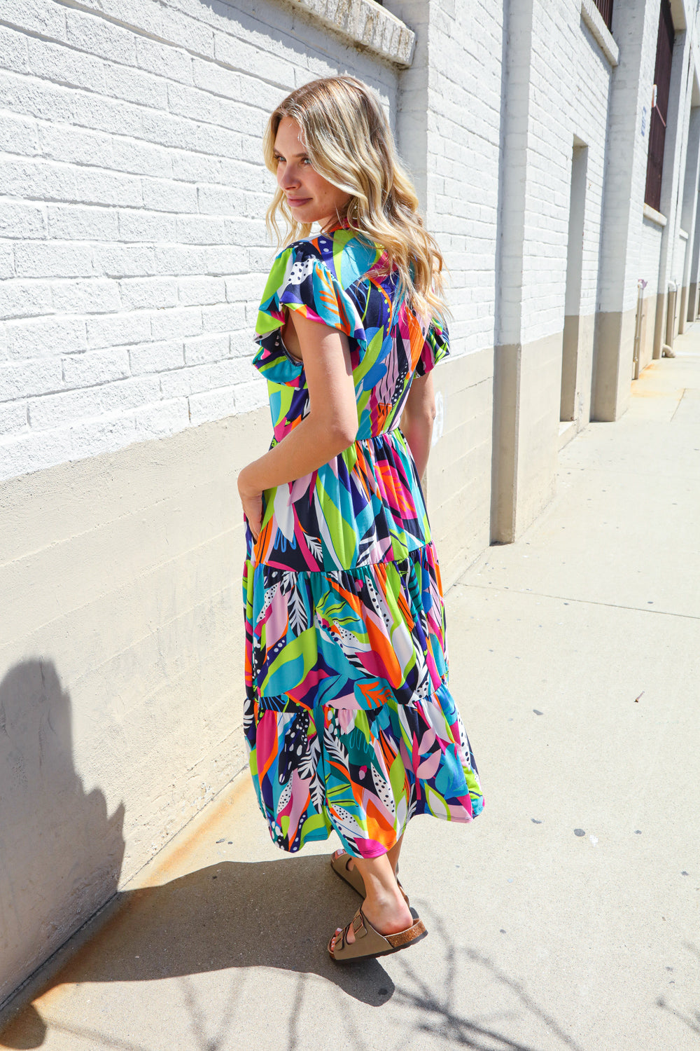 PLUS Feel Your Best Tropical Floral Collar V Neck Midi Dress