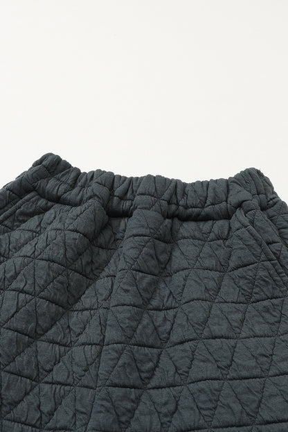 Light Grey Drop Shoulder Quilted Patchwork Kangaroo Pocket Hoodie