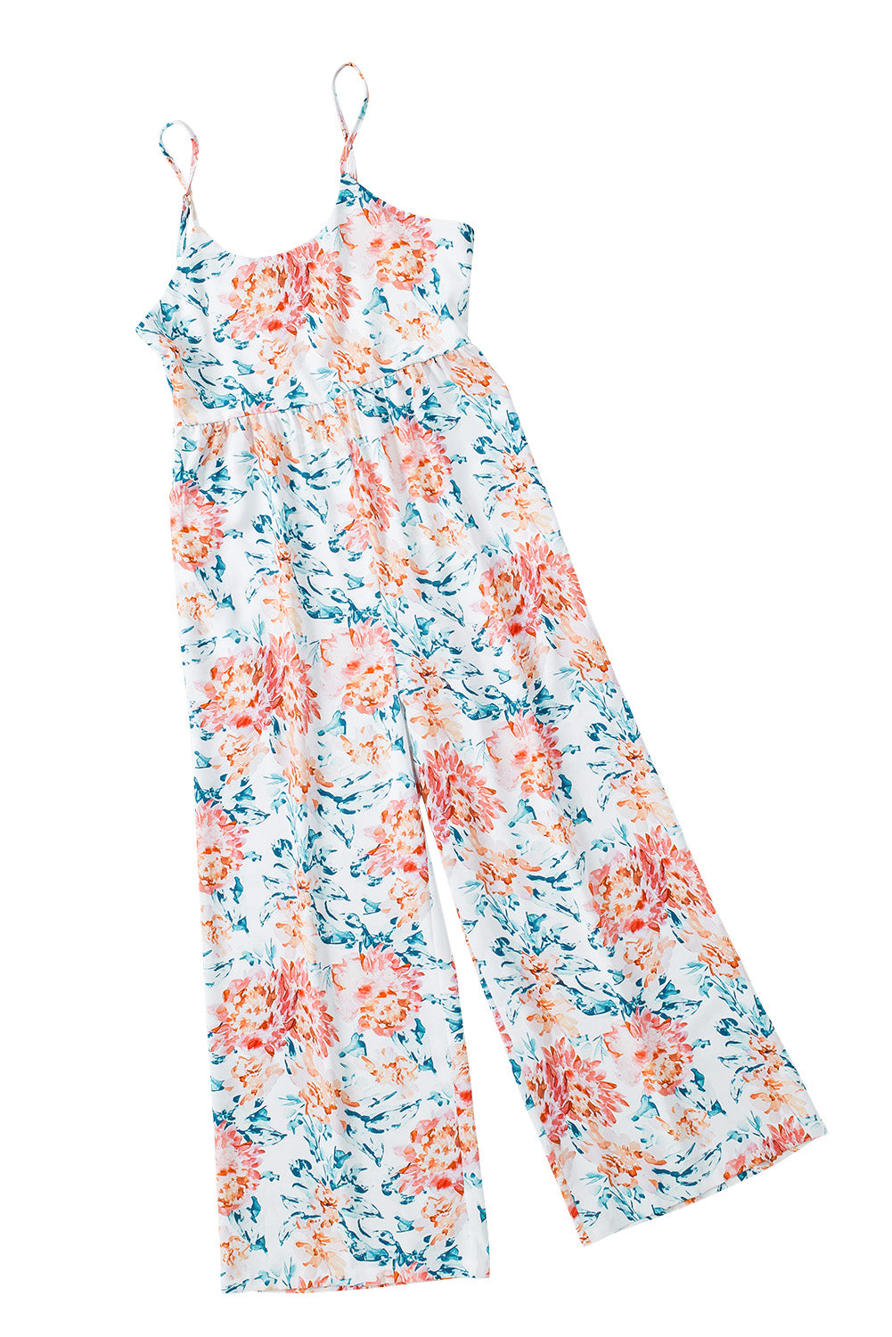 White Plus Size Floral Print Sleeveless Wide Leg Jumpsuit