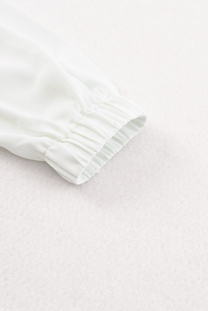 Black Crew Neck Gathered Stretch Cuff Shirt