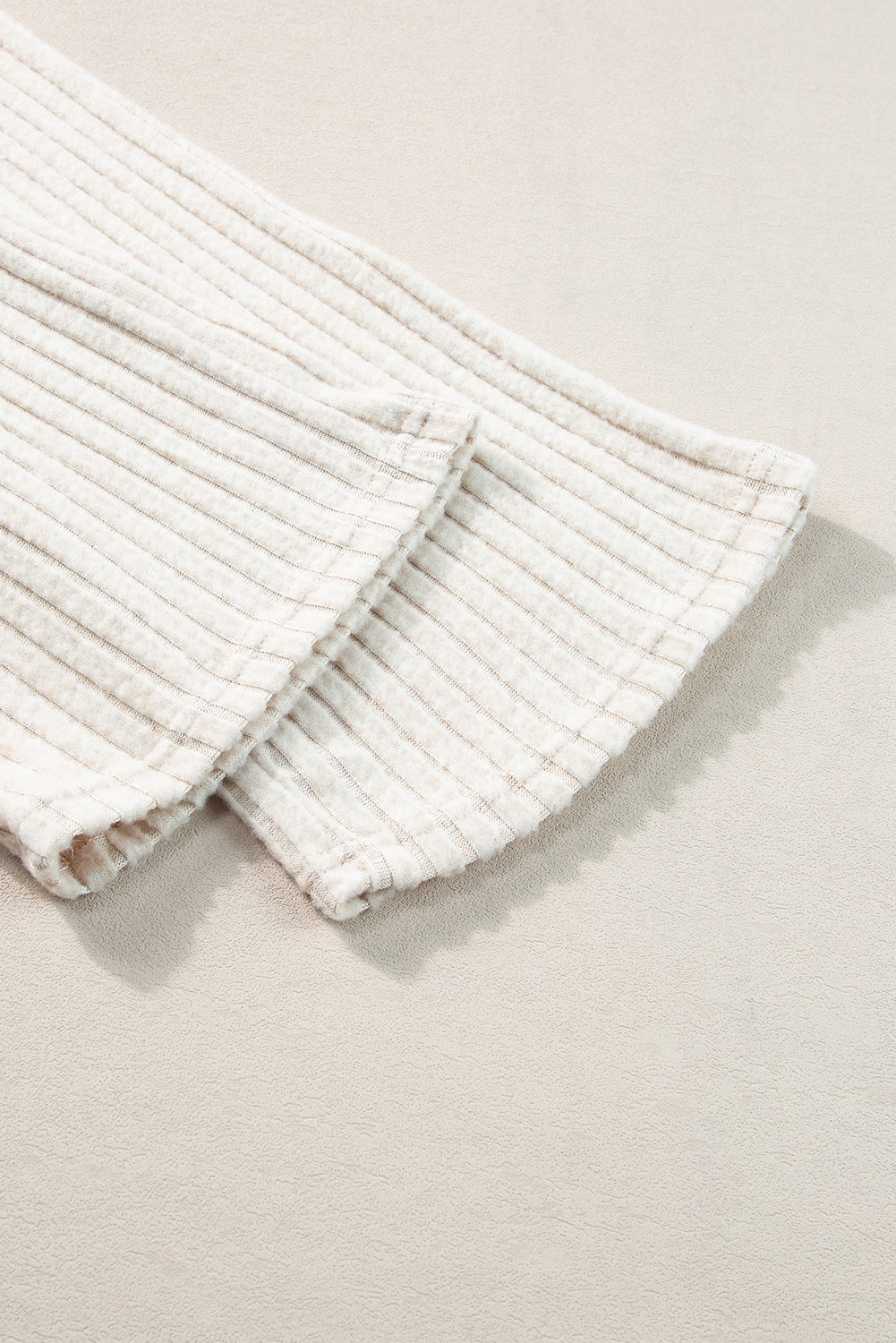 Beige Ribbed Drop Shoulder Henley Top Wide Leg Pants Set