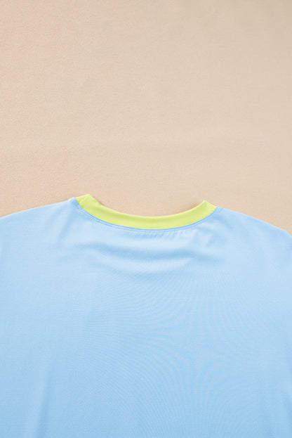 Sky Blue Color Block Detail Casual Two-piece Outfit