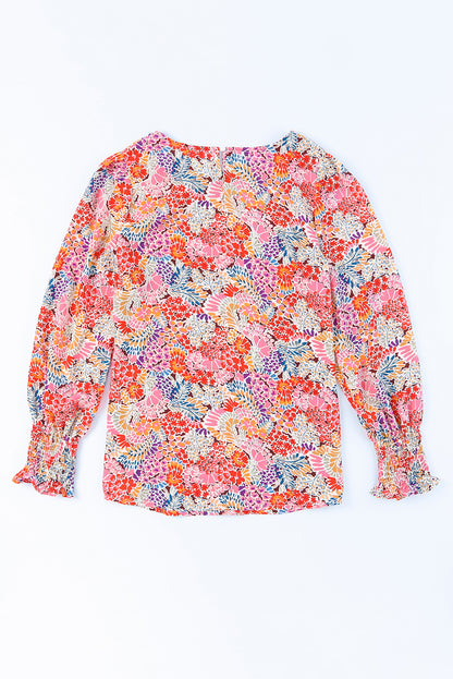 Red Cakewalk Floral Smocked Blouse