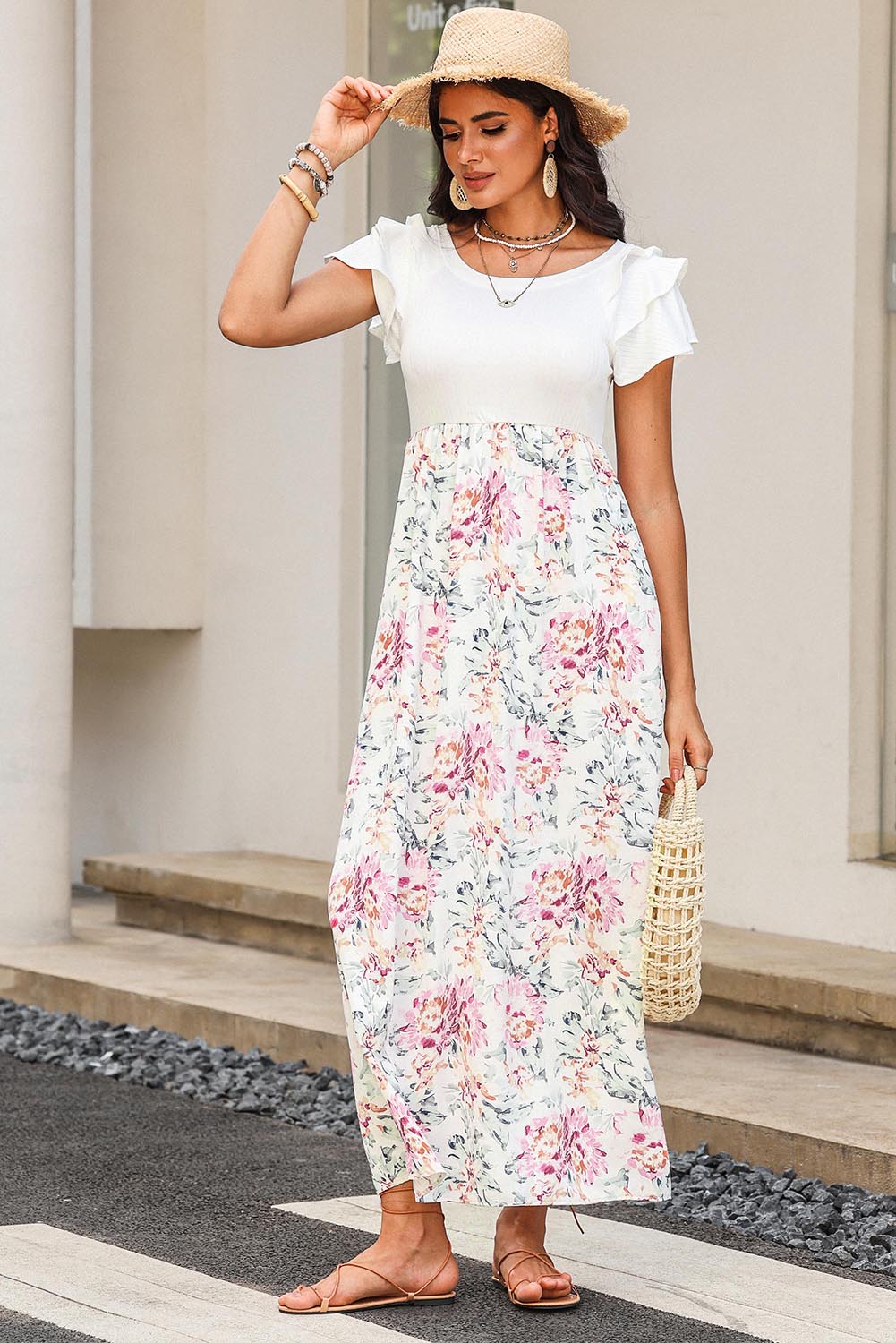 White Plus Size Floral Print Sleeveless Wide Leg Jumpsuit