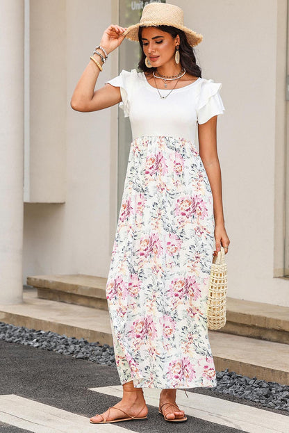 White Plus Size Floral Print Sleeveless Wide Leg Jumpsuit