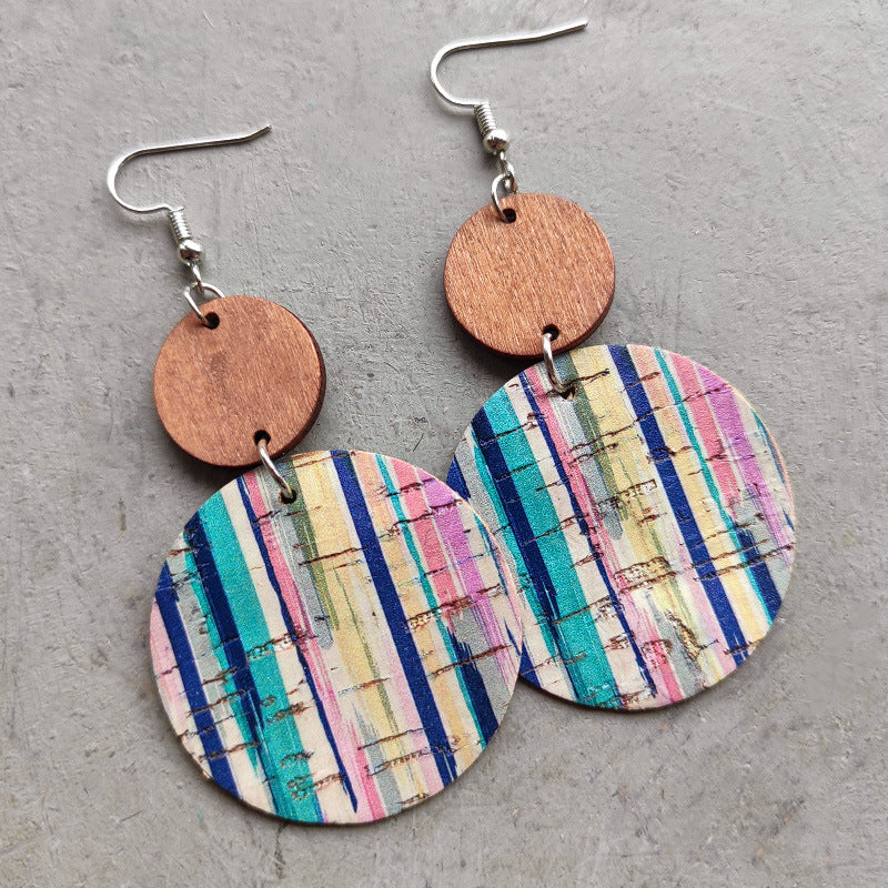 Hand-painted Colorful Art Pattern Striped Polka Dot Cork Earrings