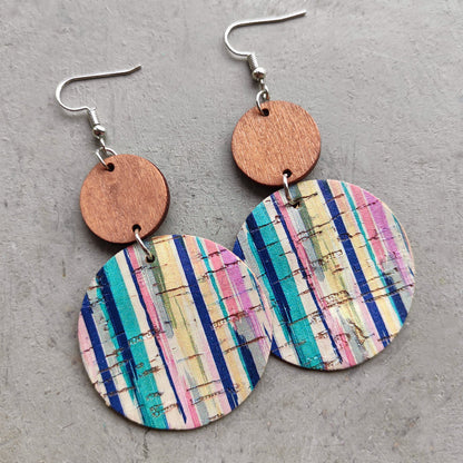Hand-painted Colorful Art Pattern Striped Polka Dot Cork Earrings