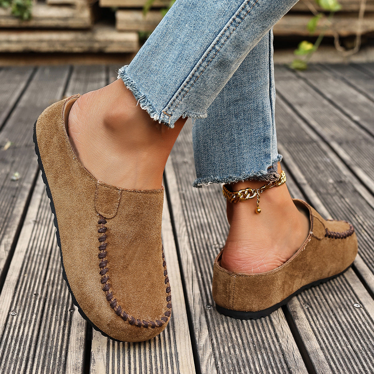 Womens Outdoor Closed-toe Half-slipper With A Thick Sole