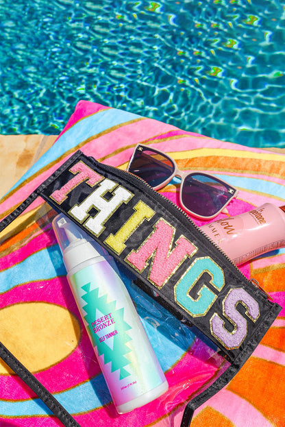 Black SNACKS Chenille Letters Zipped Clear Pouch