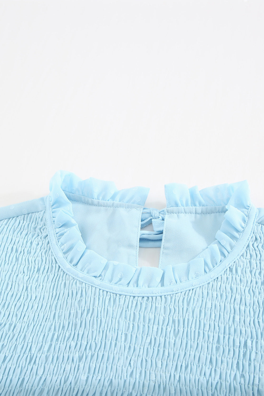 Green Tiered Sleeve Frilled Neck Dotted Top