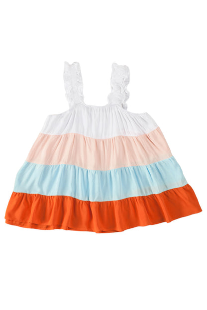 Multicolor Frill Tiered Colorblock A-line Sundress