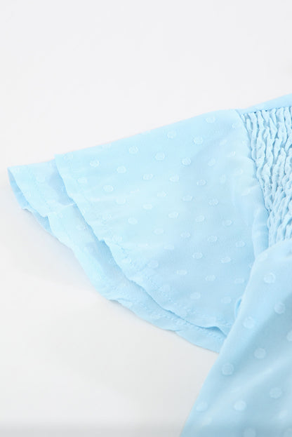 Green Tiered Sleeve Frilled Neck Dotted Top