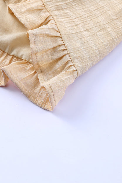 Khaki Ruffled High Waist Short Sleeve V Neck Romper