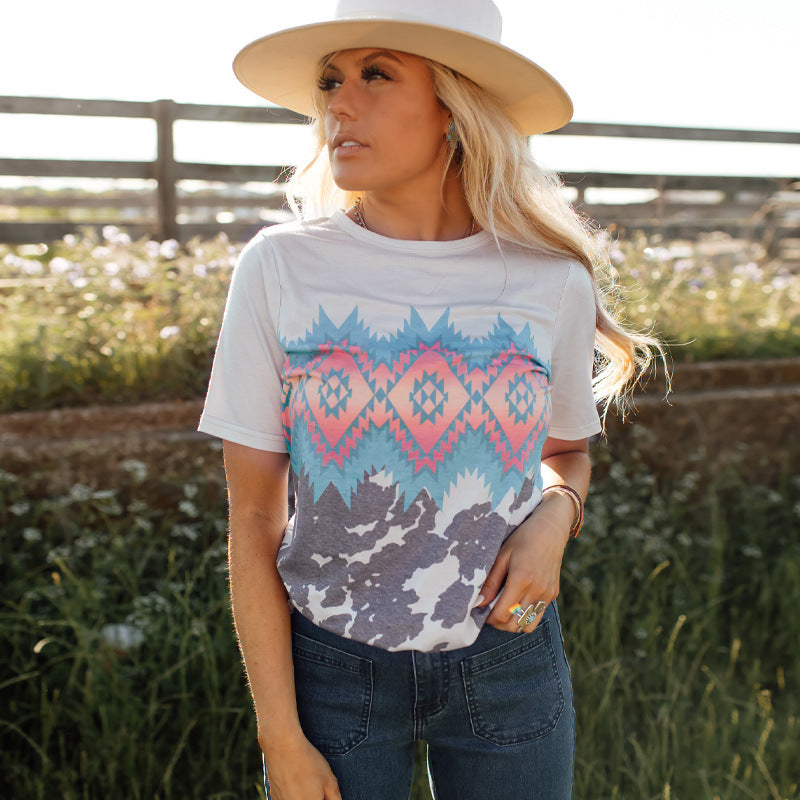 Ethnic Totem Print Women's Summer Short Sleeve