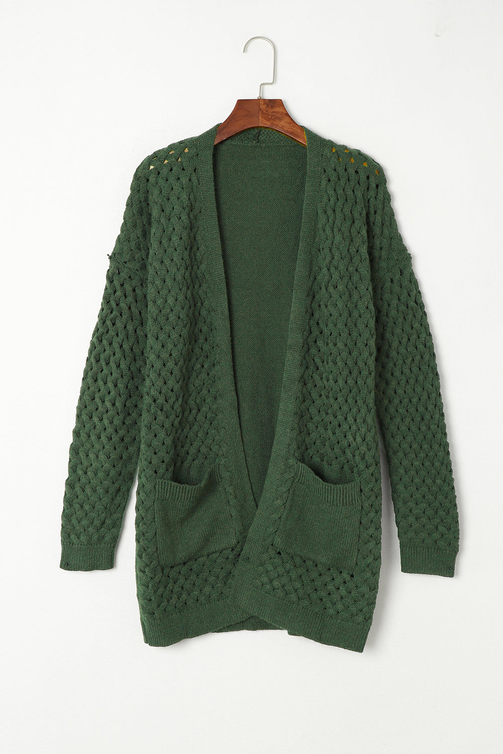 Chestnut Weave Knit Side Pockets Plus Size Cardigan